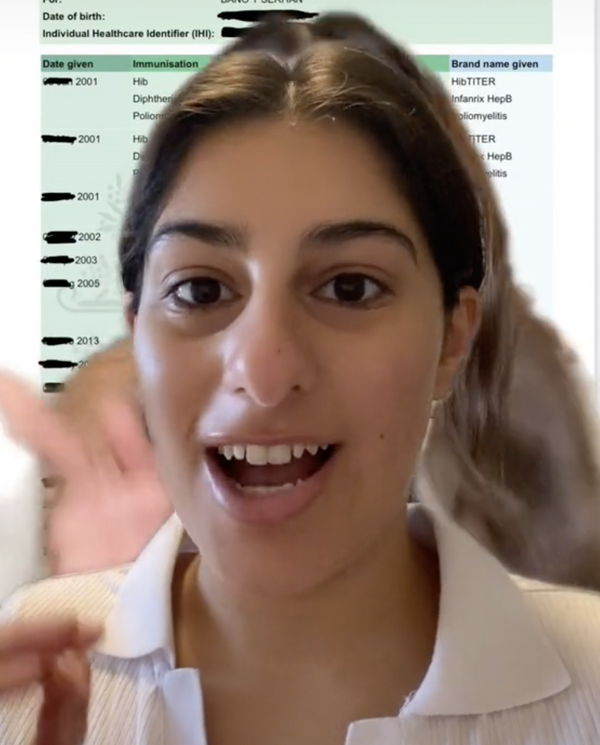 TikTok user @heyitsb2000 speaking about how she faced abuse from anti-vaxxers after she posted a video of her vaccination proof for #jimsjabs