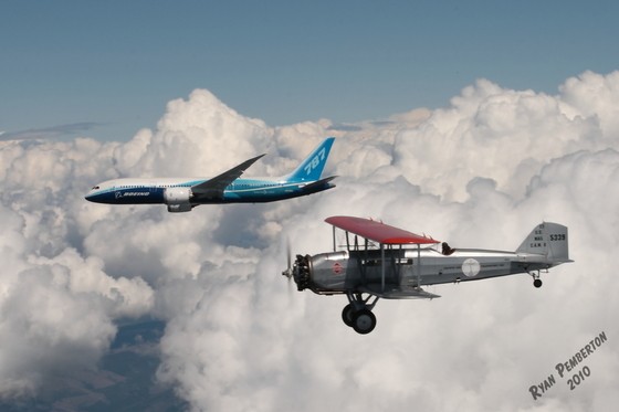 A Boeing supplied image of its first ever commercial airplane and the first 787