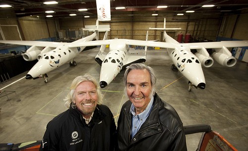 Richard Branson (owner) and Burt Rutan (designer) and their rocket ship combo, Virgin Galactic image